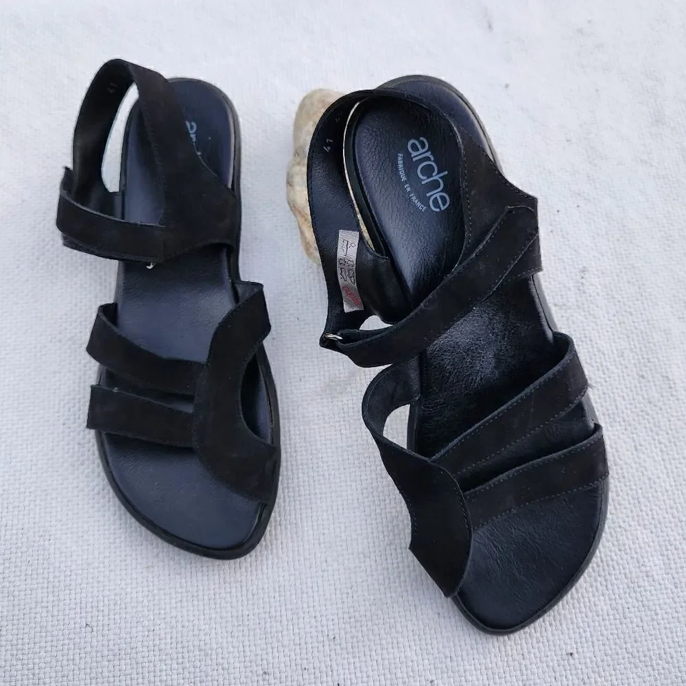 Arche strappy suede comfort sandals black